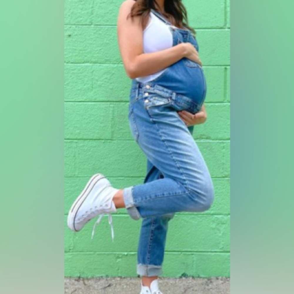 Denim maternity overalls